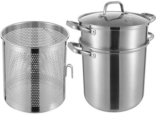 OUKANING Spargel und Pastatopf 8L Ø 28cm - 36cm Hoch Nudeltopf mit Sieb Spargeltopf hoch mit Glasdeckel für Pasta, Kartoffeln, Gemüse