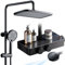 JONKEAN Duschsystem mit Thermostat, Duscharmatur Komplettset mit Glasablage, Regendusche mit Armatur und Handbrause, Duschset mit Armatur, Duschgarnitur mit Regendusche (Stil A, Mattschwarz)