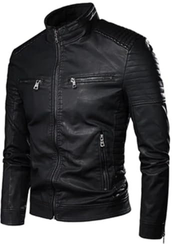 Hcclijo Giacche In Pelle Vintage Da Uomo Giacche Da Moto In Ecopelle Cappotti Con Tasche Con Cerniera Per Motociclisti Black 3XL