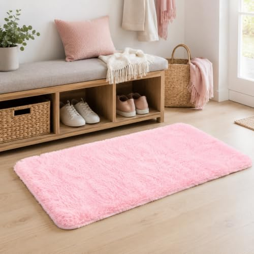 BEIMO Tappeto Shaggy, 80x150 cm, pelo lungo, antiscivolo, lavabile, Rosa, per soggiorno e camera da letto