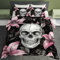 Totenkopf Deko - Winter Bettwäsche 135x200 Totenkopf, Gothic Rosa Blumen Bettbezug 135 x 200 2er Set mit 1 Kissenbezug 80x80, Weiche Mikrofaser Winterbettwäsche mit Reißverschluss Q&*46