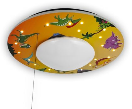 Coole Deckenleuchte mit Dino Motiv fürs Kinderzimmer, Schlummerlicht, bunt Ø 54cm