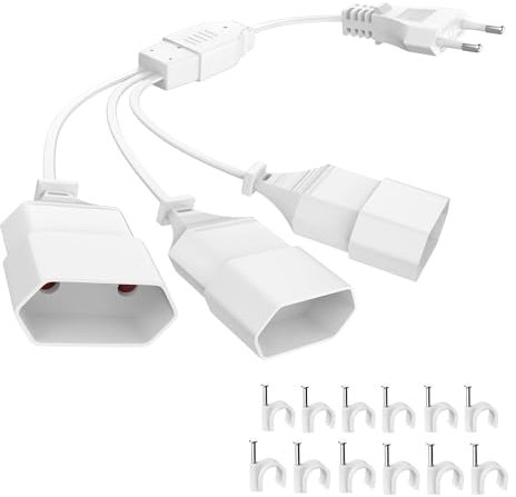 EU Verlängerungsstecker Verlängerungskabel Eurostecker, 3 in 1 Steckdosenadapter mit Flexible Kable, Euro Flaches Stromkabel Verlängerung, 2M EU Flachstecker Verteiler 250V Weiß