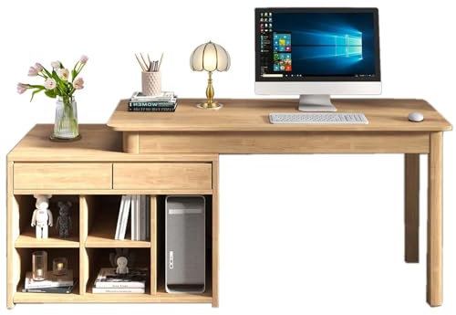Eck-Computertisch aus Massivholz mit Schublade, Sideboard und PC-Tisch für Gaming, multifunktionaler Schreibtischstall für Zuhause, Schlafzimmer, Studentenstudium (140 cm)