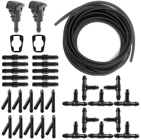 HAXIHA 5m Manguera Limpiaparabrisas Coche,Juego Manguera de Agua Limpiaparabrisas,Rociadores de Coche,Manguera Flexible con 30 Pcs Conector de Manguera (Y I T-Tipo)+2 Pcs Boquilla de rociador