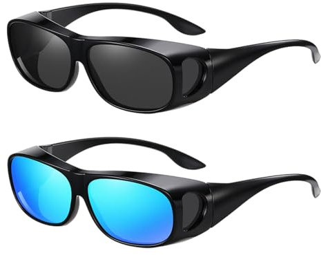 UILYNIU 2 Paar Polarisiert Sonnenbrille zum Überziehen für Brillenträger, Sonnenbrille für Damen Herren, Überbrille Übergröße Überziehbrille UV-Schutz Fit-Over Brille für Autofahren Angeln (2PCS)