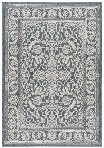 Mazovia Groß Outdoor-Teppich Balkon 200x300cm Blau Klassisch Orientalisch | Balkon Teppich für Terrasse Garten Wetterfest Kurzflor Pflegeleicht UV-Beständig Tierfreundlich Robust Wasserabweisend