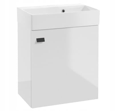 DomoDomo - Waschbeckenunterschrank 60 cm breit Hängend – Bad Unterschrank mit Waschbecken – Badezimmermöbel für kleine Bäder – Weiß Hochglanz, Soft Close