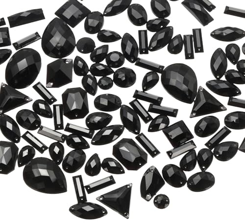 YELARXI Sew on Rhinestones Flatback Crystal Acrylic Gems Diamante, Fit for DIY Crafts Dress Clothes Shoes Bag Decorations - Mixed Shape (200Pcs, Black)