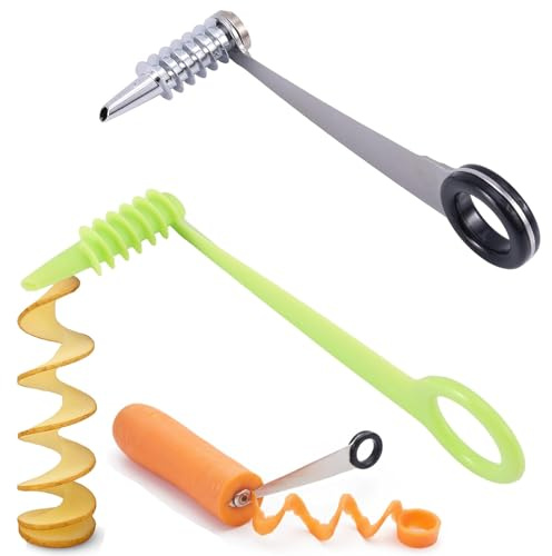 Aieraczy 2 Stück Spiralschneider Gemüse, Spiralschneider Kartoffel, Edelstahl Kartoffelspirale, Kartoffelschneider, Spiral Cutter für Obst, Chips, Gurken, Karotten Zucchini, Äpfel
