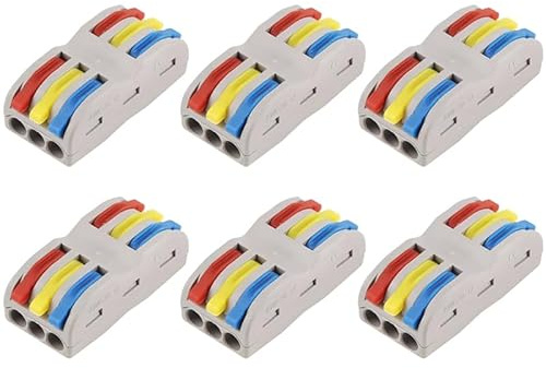 6 Stück Verbindungsklemmen SPL-3, Kabelverbinder kompakte Lüsterklemmen mit Betätigungshebel, flammwidriges Nylon, für sichere elektrische Verbindungen in verschiedenen Anwendungen