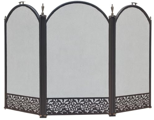 Easy Shopping 3-Panel Black Firguard Metal Firescreen Safety Screen Strong, Stylish & Protective Flame Guard for Coal & Wood Fire, Folding Fireplace Cover, Foldable Moveable