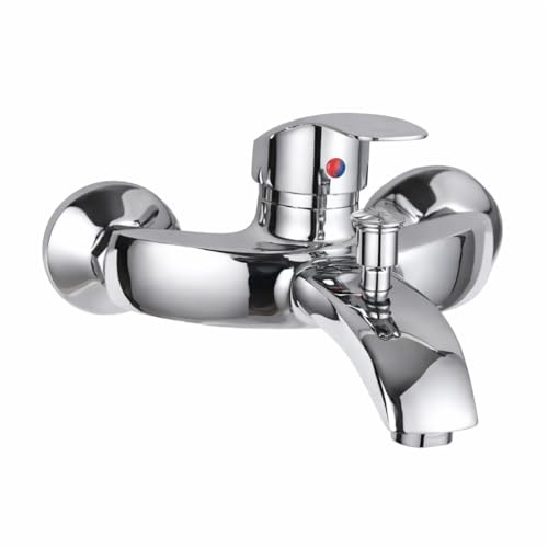 Miscelatore Vasca da Bagno Monocomando Cromato con Deviatore per Doccetta | Rubinetto da Parete Moderno con Attacco Doccia Posteriore 1/2”
