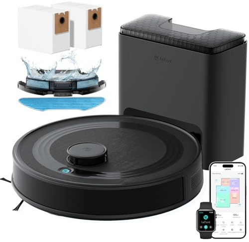 Lefant M2 Plus Robot Aspirador y Fregasuelos, Autovaciado de 75 Días, 6000Pa, 140min, Navegación Láser dToF, Limpieza Personalizada, Mapeo Multinivel, 5G WiFi/App/Alexa, Negro