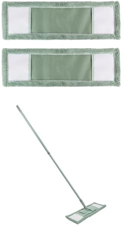 JVL Extended Microfibre Mop with 2 Replacement Heads – Flat Floor Cleaner with Long Handle – Machine Washable & Reusable – Green
