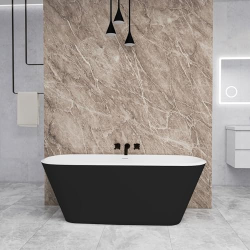 Baignoire îlot design ovale L.170 x l.78 x H.60cm Capacité Maximum de 280 Litres - Noir - En Acrylique - AICA baignoire avec Bonde et trop plein