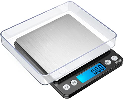 AMIR Feinwaage 0.01g / 500g, Digitalwaage, Taschenwaage, Briefwaage, Grammwaage, Digital Feinwaage mit PCS Funktion, Tara-Funktion, 6 Einheiten Konvertierung, LCD-Display, Auto-Off