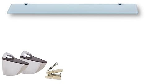 Euro Tische Mensola da bagno in vetro, 80 x 17,8 cm, mensola da doccia, con vetro di sicurezza ESG da 6 mm e supporti in metallo, varie misure (bianco)