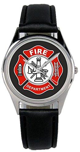 KIESENBERG Armbanduhr Feuerwehrmann Feuerwehr Geschenk Artikel Idee Fan Damen Herren Unisex Analog Quartz Lederarmband Uhr 36mm Durchmesser B-1162