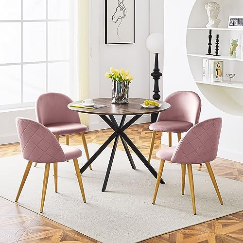 CLIPOP Dining Chairs Set of 4 Velvet Kitchen Chair with Backrest and Wooden Style Sturdy Metal Legs for Living Room Lounge Leisure Office Restaurant