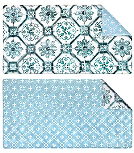 OPUX Komfort-Bodenmatte gegen Ermüdung,Stehmatte für Küche Zuhause Büro Schreibtisch,wendbarer dekorativer ergonomisch geformter Teppich,Florale Fliesen, 81.3x44.5 cm