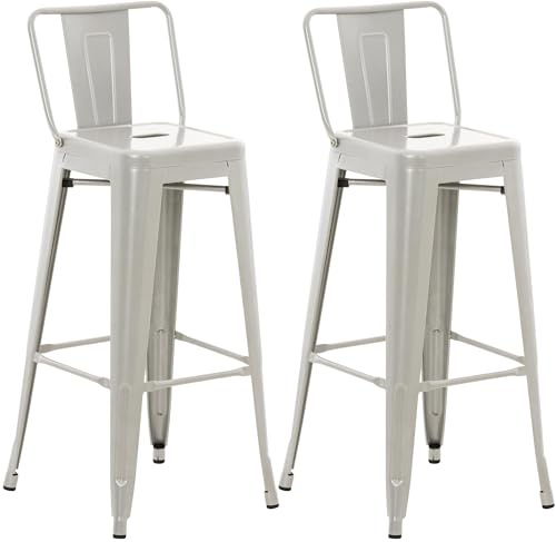 CLP Tabouret de Bar Lot de 2 avec Dossier Style Industriel Mason, Dossier et Repose-Pieds | Couleur Argent