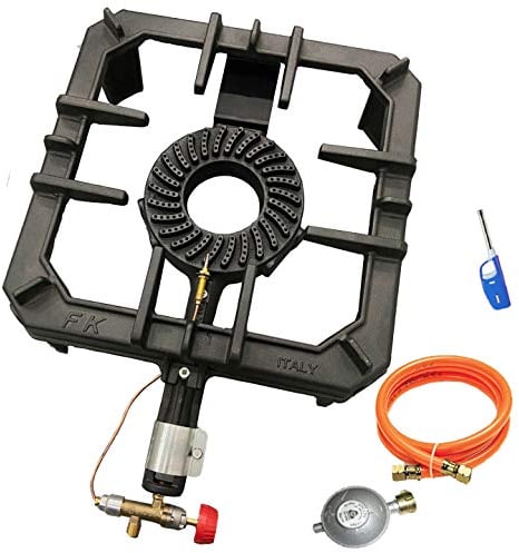 GB-29SD - Fornello a sgabello, in ghisa con dispositivo di sicurezza di accensione, fornello a gas da campeggio + set di riduttore di pressione