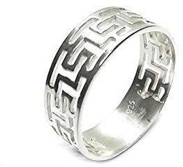 Stilvolle Sterling Silber Ring Band Mäander Echte Solide Gestempelt 925