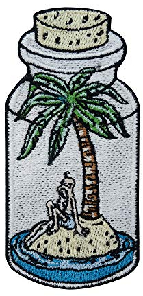 Finally Home Alone on an Island - Patch zum Aufbügeln | Insel in Glas Patches, Palme Bügelflicken, Strand Flicken, Sommer Aufnäher