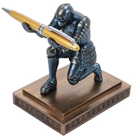 NCQIXIAO Knight Stifthalter, Schreibtisch-Ornament, Kunstharz, Stifthalter, Schreibtischzubehör und Organizer für Männer mit einem coolen Stift (blau)