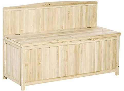 Outsunny Garden Arch Wood Bench Outdoor Storage Box Garden Furniture Chair 115L x 45W x 75Hcm, Natural