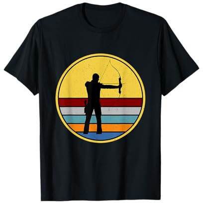 Bogenschießen Zubehör Bogenschiessen Dekoration T-Shirt für Bogensport Liebhaber - Herren, Unisex, Kinder - Schwarz und Bunt - Crew-Neck, Halbarm - Medium, S - Retro, Vintage-Pfeil-Design
