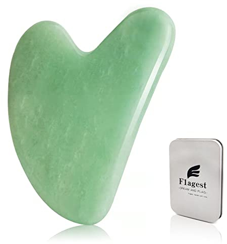 Flagest Gua Sha Tool, Nature Jade Stone Guasha Massage Tool for Scraping Facial and SPA Acupuncture Therapy - Heart Shape Jade Trigger Point Treatment on Face (Jade)