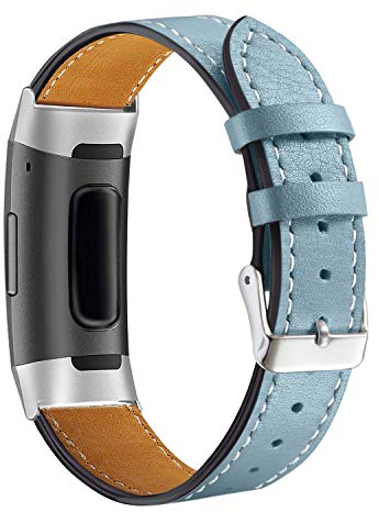 AISPORTS Leder Armband Kompatibel Mit Fitbit Charge 3/4 - Weiches Atmungsaktives Sport Ersatzband für Damen Und Herren Mit Metall Classic Buckle