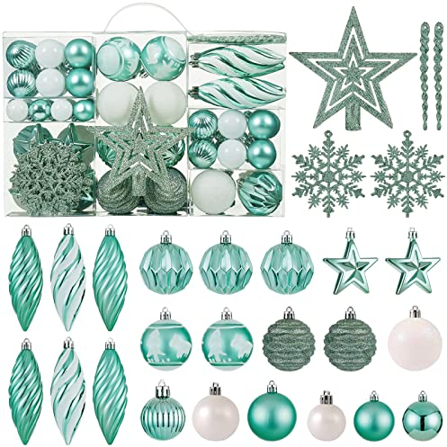 100 Karat Weihnachtskugel-Ornament-Set – sortiert, bruchsicher, hängende Baumschmuck-Set mit wiederverwendbarem Handgeschenkpaket für Weihnachtsbaum, Urlaub, Party und Heimdekoration, Mintgrün
