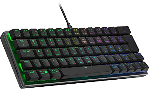 Cooler Master SK620 Kabelgebundene Gaming-Tastatur – Kompaktes 60%-Layout, flache mechanische Schalter, RGB-Beleuchtung pro Taste, On-the-Fly-Steuerung, macOS/Windows-kompatibel – QWERTZ, DE Tastatur