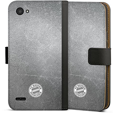 DeinDesign Klapphülle kompatibel mit LG Q6 Plus Handyhülle aus Kunst Leder schwarz Flip Case Beton FC Bayern München FCB