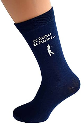 I'd Rather be Playing Golf with Golfer Image Design Mens NAVY BLUE Cotton Rich Socks, 6-12