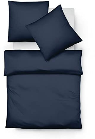 fleuresse gewebte Flanell Uni Bettwäsche Lech Marine 1 Bettbezug 155 x 200 cm + 1 Kissenbezug 80 x 80 cm