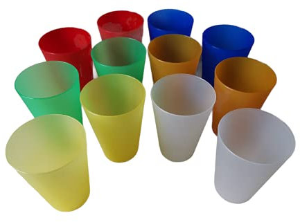 HMH-Shop Gobelets de fête 400 ml - Gobelets de camping réutilisables - Couleurs au choix : jaune, bleu, rouge, blanc, orange, vert - Gobelets de jardin en plastique très solides (mélange de 12)