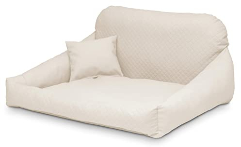 Juelle Hundebett aus Kunstleder Kuscheliges Hundekissen, Hundebett Kuschelig Weich und Elegant Hundesofa, Steppfront Hektor M-XL (120x90cm, Ecru)