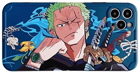 Roffatide Anime One Piece Case Compatible with iPhone 12 Pro Max Roronoa Zoro Full Body Protective Case Shockproof Anti-Drop Rubber Phone Case Cover