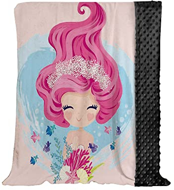 Hixingo Kinderdecke Kuscheldecke Wohndecke mit 3D-Meerjungfrau-Druck, Weiche Warm Minky Gepunktete Decke Krabbeldecke Doppelseitige Blanket für Mädchen und Junge (kleine Prinzessin,100x150cm)