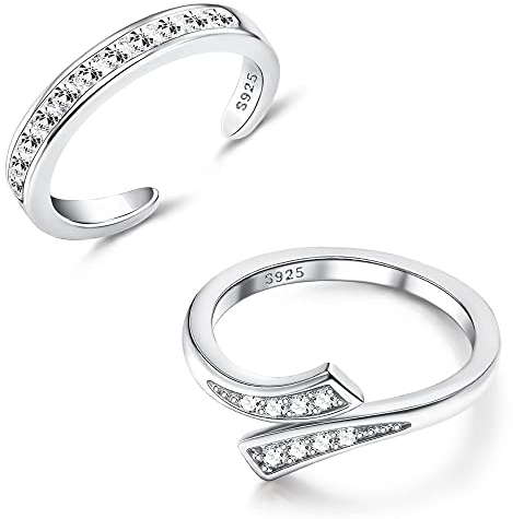 MILACOLATO Toe Ring Zehenring Silber 925 Für Damen Zirkonia Verstellbare Bandringe Passend Umwickelt CZ Zehenring Sandalen Sommer Barfußschmuck Frauen Silber Toe Ring