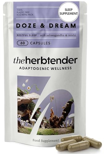 Ashwagandha & Reishi Sleep Supplement – Doze & Dream 60 Capsule Pouch - Ashwagandha Capsules High Strength - Reishi Mushroom Capsules - Natural Herbal Sleep Support Tablets for Adults