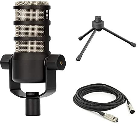 Rode PodMic Micrófono dinámico Podcasting con soporte para micrófono, cable XLR y paño de pulido StreamEye