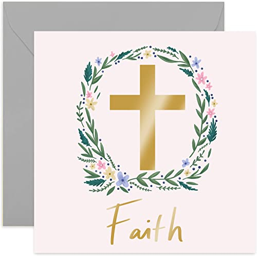 Old English Co. Faith Reigious Karte, quadratische Osterkarte, Goldfolie, Erstkommunion, Taufe, Christen, Konfirmation, Innenseite unbeschriftet, inklusive Umschlag