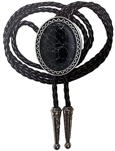 Himongoo Black Granite BOLO Tie for Men Women Leather Rope Wedding Necklace Western Cowboy Necktie (Black Granite)