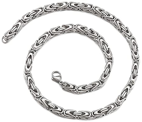 Epinki Halskette Edelstahl Männer 60 cm, Herren Byzantine Königskette Silber Freundschaftsketten Jungen Breit 6MM Halskette Edelstahl Lang Hip Hop