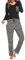 Lovasy Pyjama Femme Hiver Ensembles de Pyjama Femme en Coton Grande Taille Manche Longue 2 Pièces,Noir,M